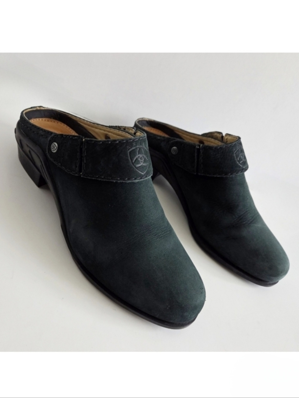 Ariat Green Suede Leather Slingback Mules, 2 Way Style Slip-On, Size 7.5